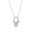 Silver 925 Rhodium Plated Clear CZ Hamsa Pendant Necklace - STP01379RH