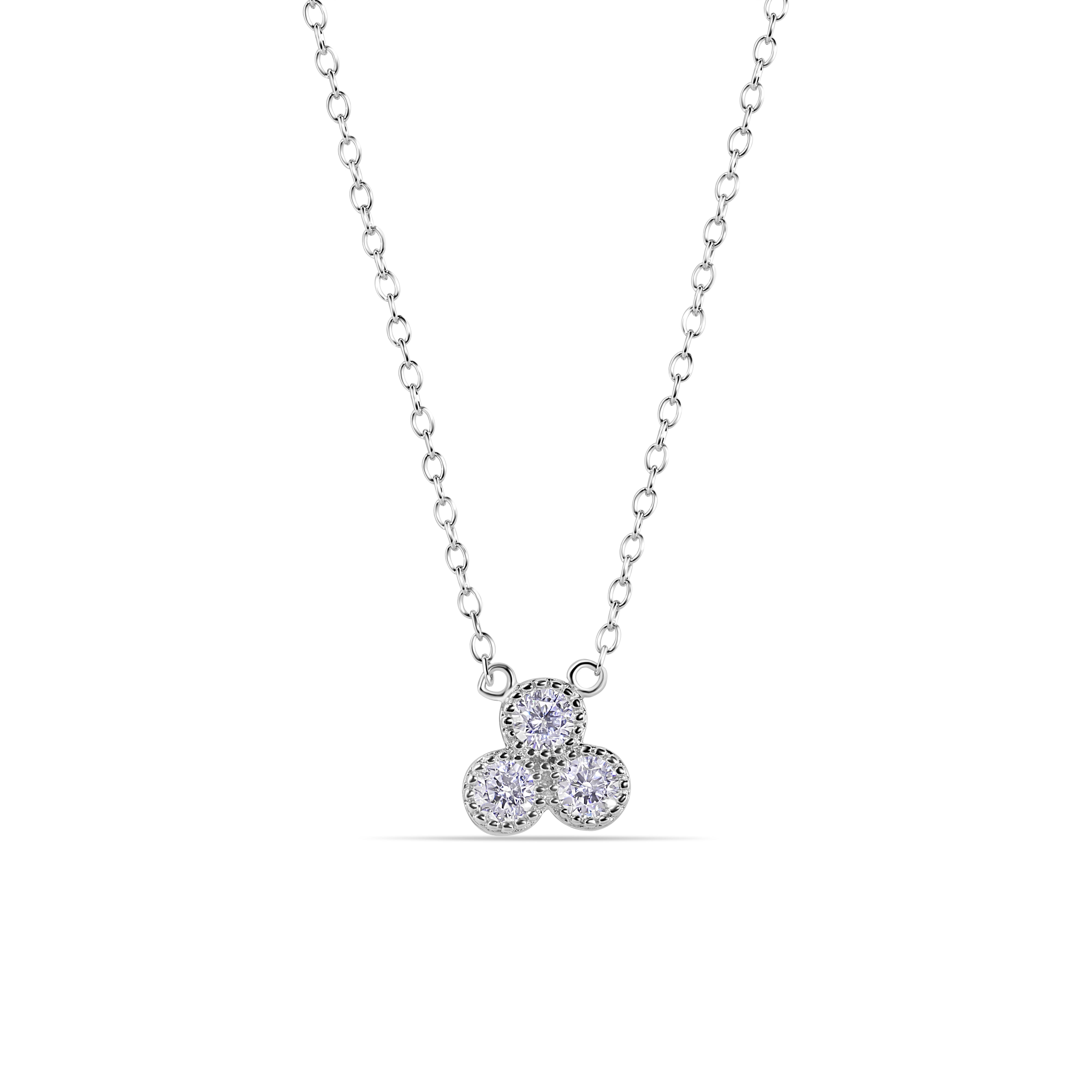 Silver 925 Rhodium Plated Clear CZ Triple Cluster Pendant Necklace - STP01444