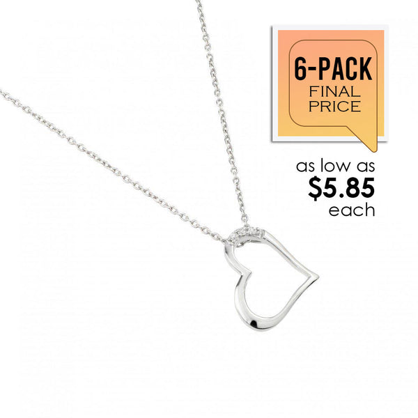Silver 925 Rhodium Plated Sideways Heart Pendant Necklace (6/Pk) - STP01456-PX