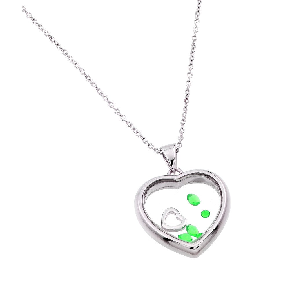 Rhodium Plated 925 Sterling Silver Floating CZ Birthstone Heart Pendant - STP01469