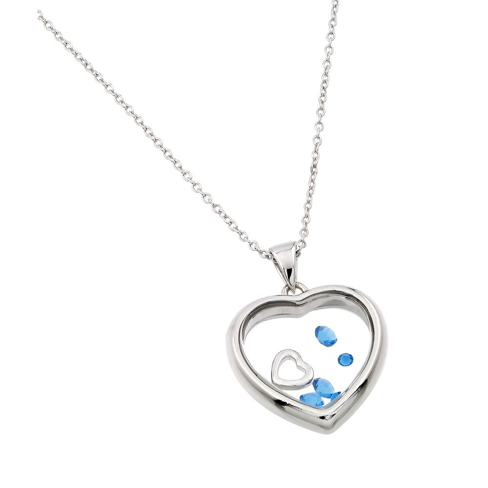 Rhodium Plated 925 Sterling Silver Floating CZ Birthstone Heart Pendant - STP01469