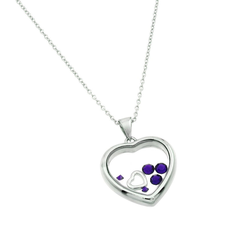 Rhodium Plated 925 Sterling Silver Floating CZ Birthstone Heart Pendant - STP01469