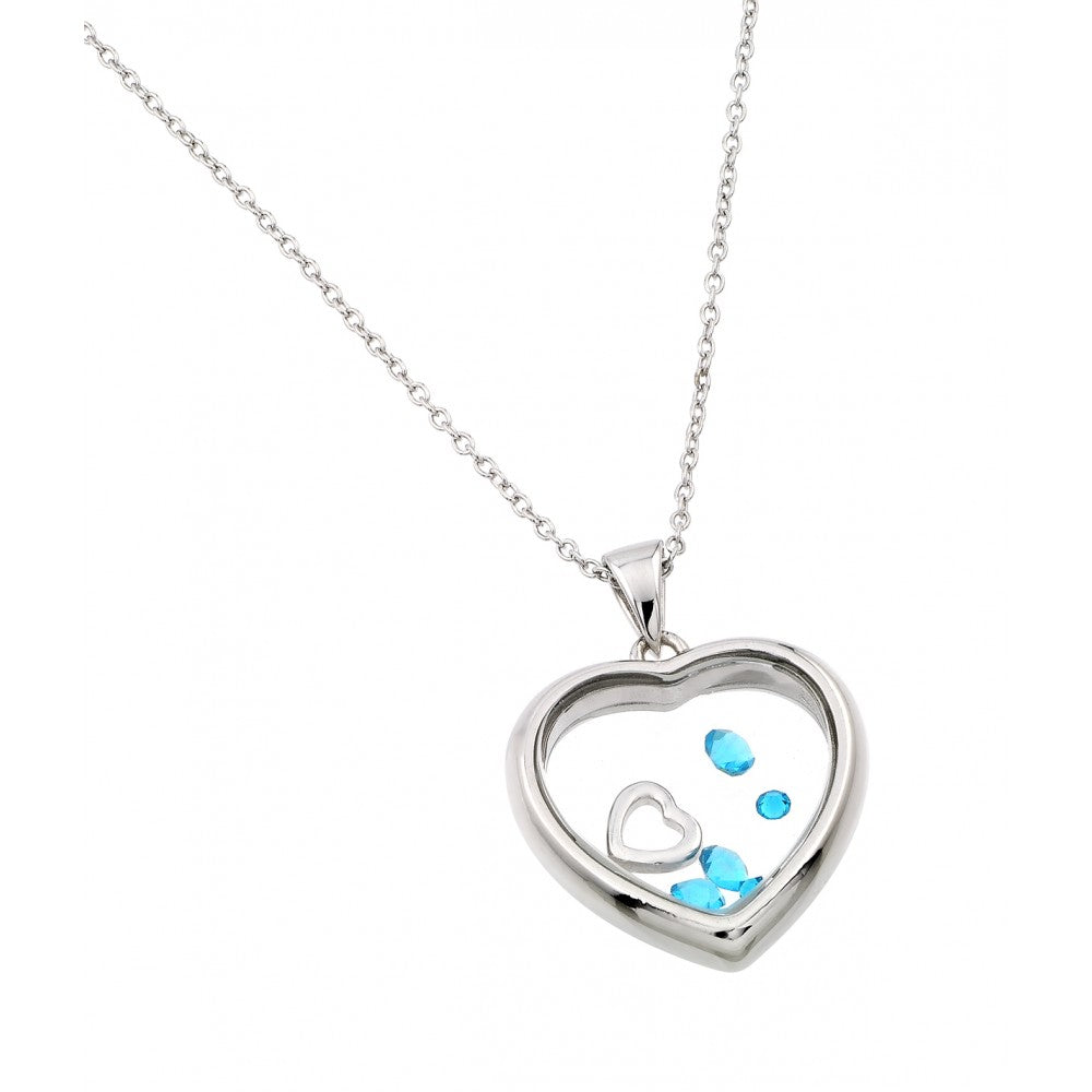 Rhodium Plated 925 Sterling Silver Floating CZ Birthstone Heart Pendant - STP01469