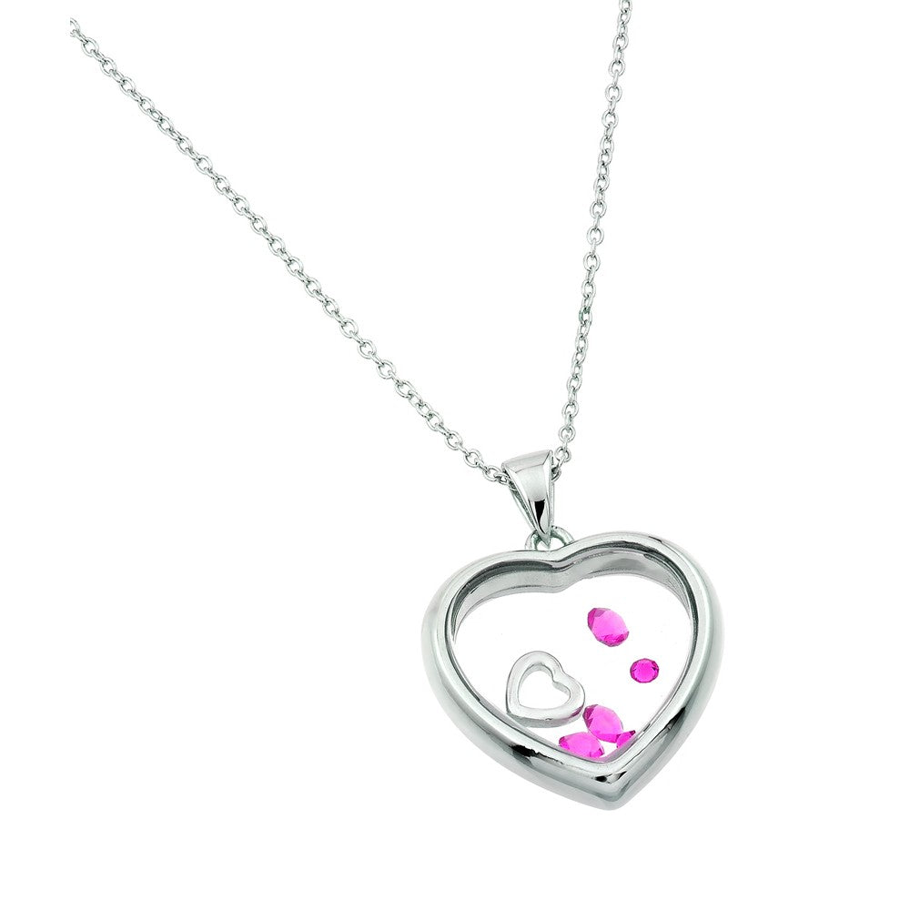Rhodium Plated 925 Sterling Silver Floating CZ Birthstone Heart Pendant - STP01469