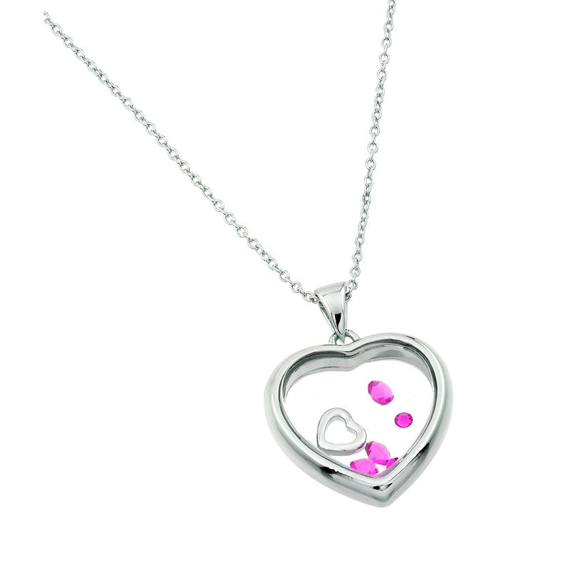 Rhodium Plated 925 Sterling Silver Floating CZ Birthstone Heart Pendant - STP01469
