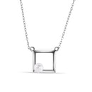 Silver 925 Rhodium Plated Open Square Fresh Water Pearl Necklace - STP01491