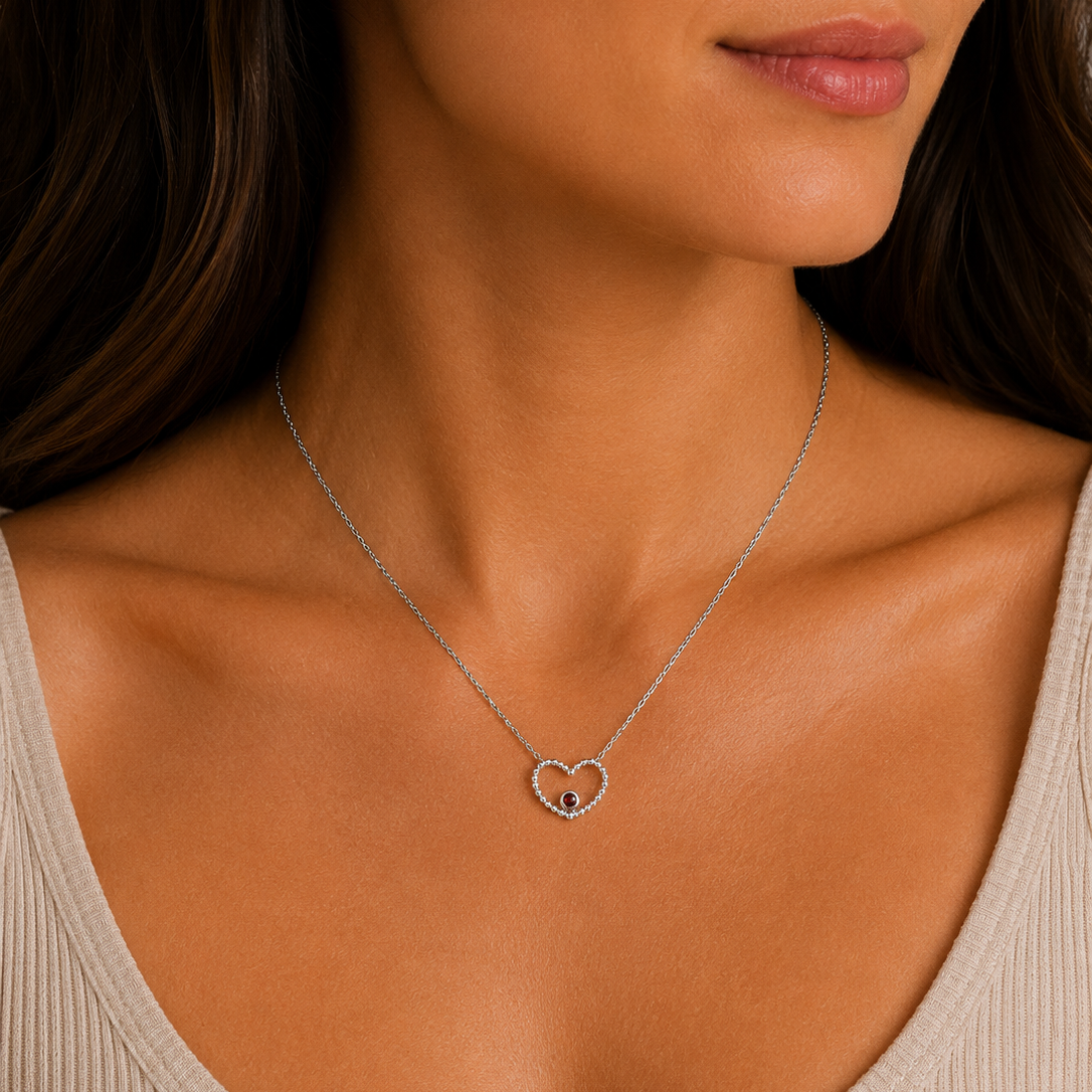 Colgante de corazón de plata de ley 925 rodiada con circonita roja - STP01512