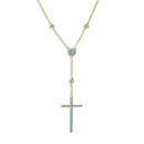 Silver 925 Gold Plated Cross Necklace with Synthetic Turquoise Stones - STP01513GP