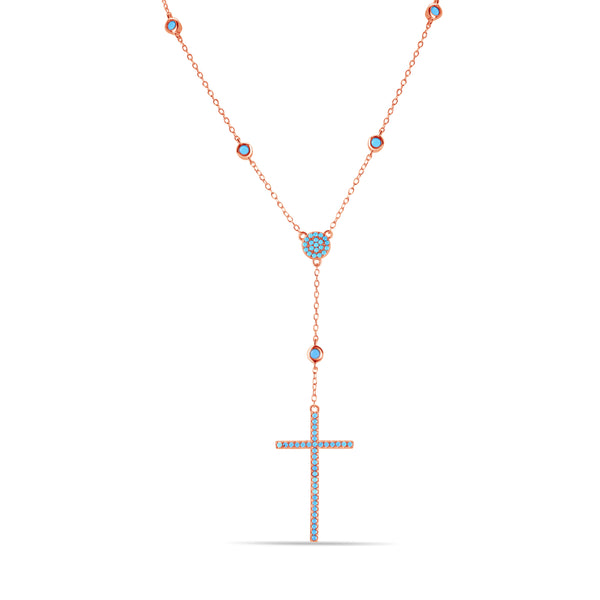 Rose Gold Plated 925 Sterling Silver Rosary Necklace - STP01513RGP