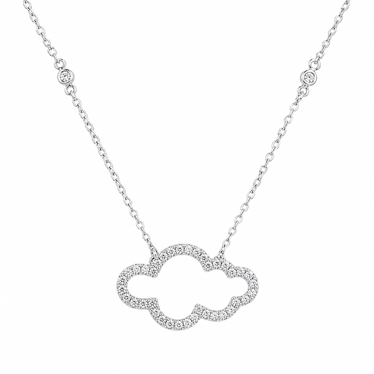 Collar de nube abierta con incrustaciones de circonitas negras en plata de ley 925 rodiada - STP01528BLK