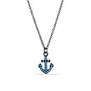 Black Rhodium Plated 925 Sterling Silver Anchor Turquoise Stones Necklace - STP01541BP