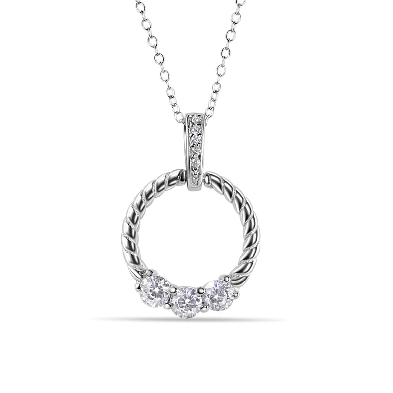 Rhodium Plated 925 Sterling Silver Twisted Round Pendant with CZ - STP01589