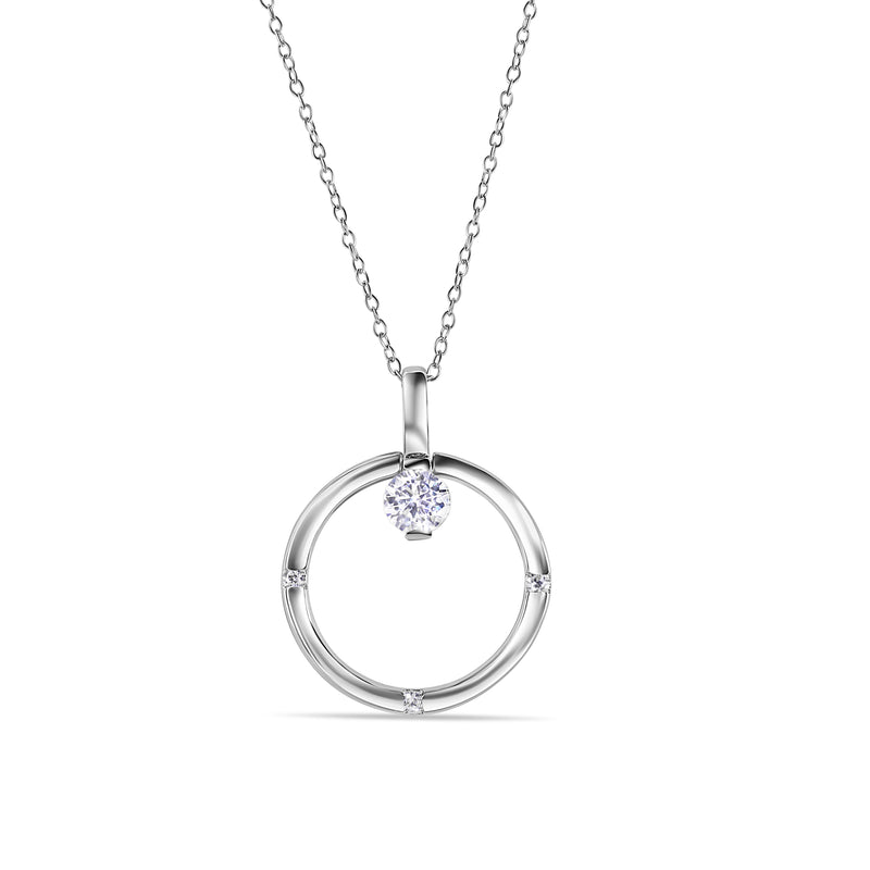 Rhodium Plated 925 Sterling Silver Ring Necklace with CZ - STP01592