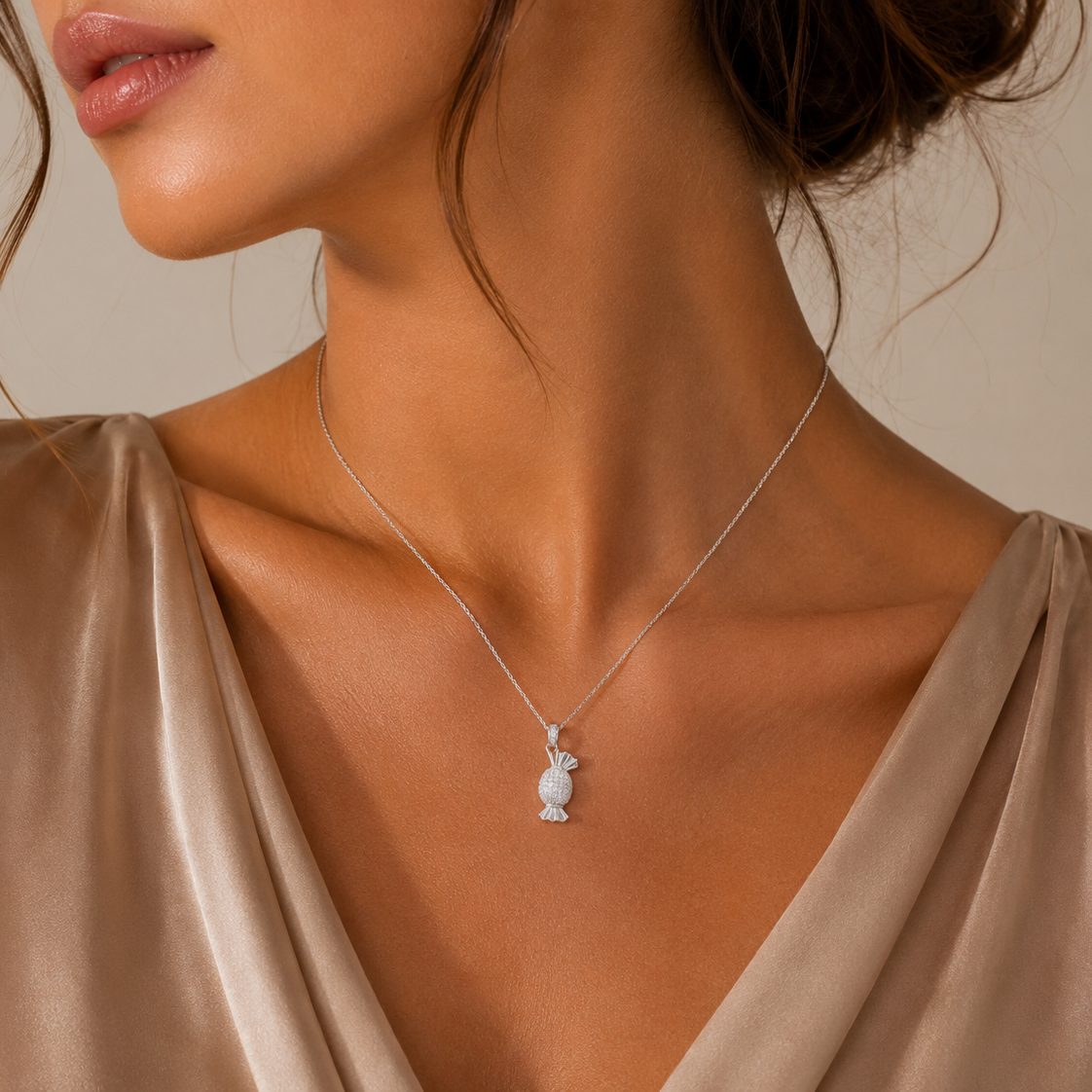 Collar de caramelos de plata de ley 925 rodiada con circonitas - STP01653