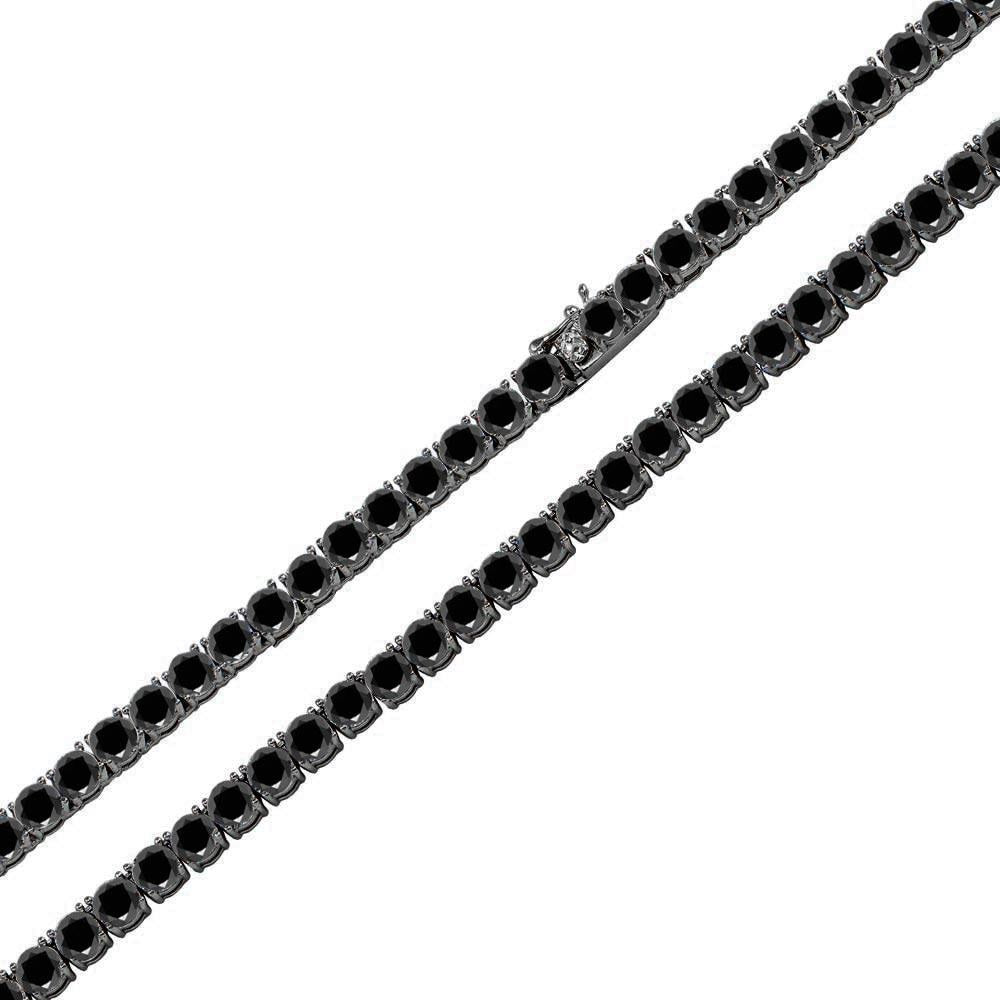 Collar de tenis de plata de ley 925 con baño de rodio negro y circonitas negras redondas de 3 mm - STP01709 BLK