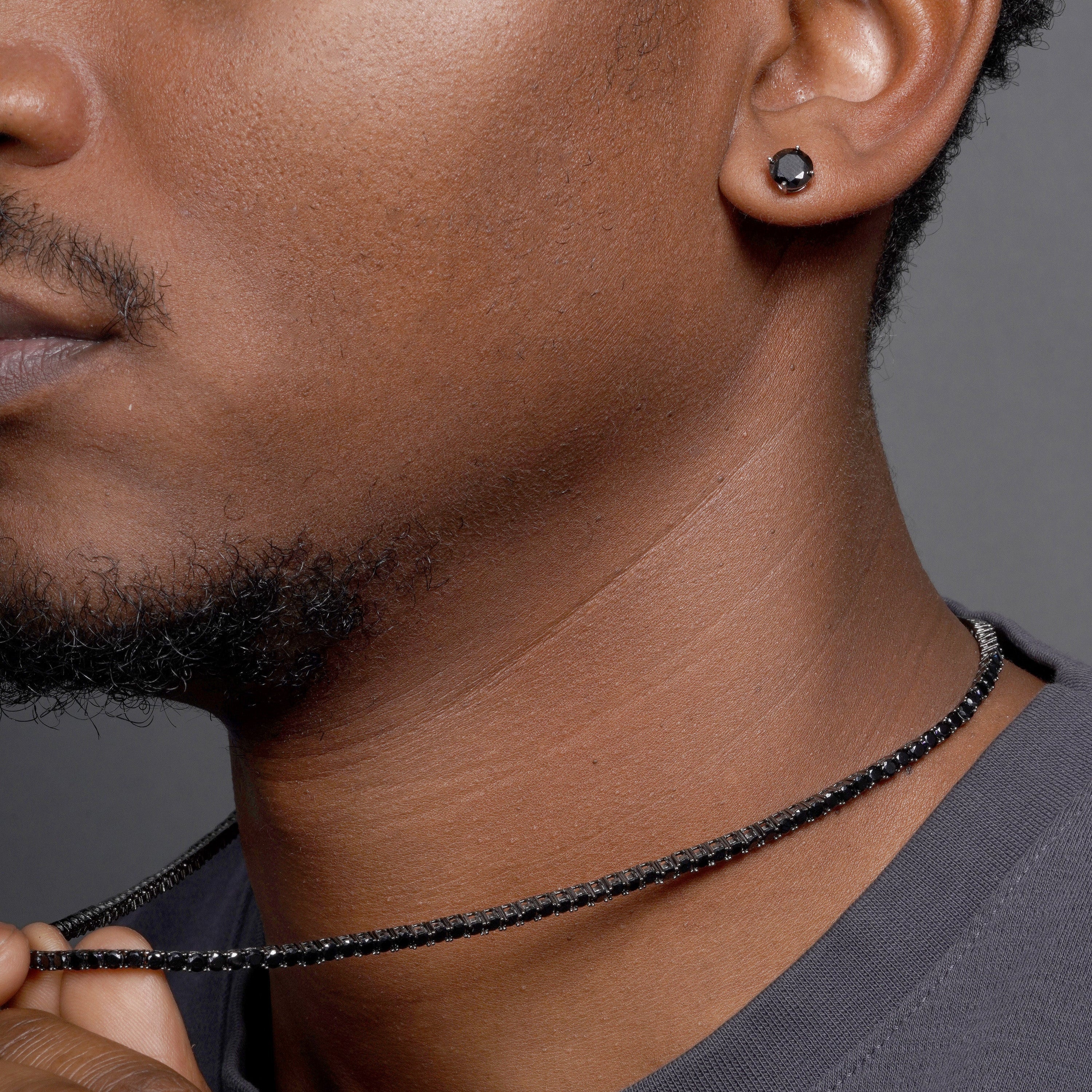 Collar o pulsera de tenis de plata de ley 925 con baño de rodio negro y circonitas negras redondas de 4 mm - STP01676BLK