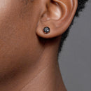 Rhodium Plated 925 Sterling Silver Round Basket Black CZ Stud Earring - STE00591BLK