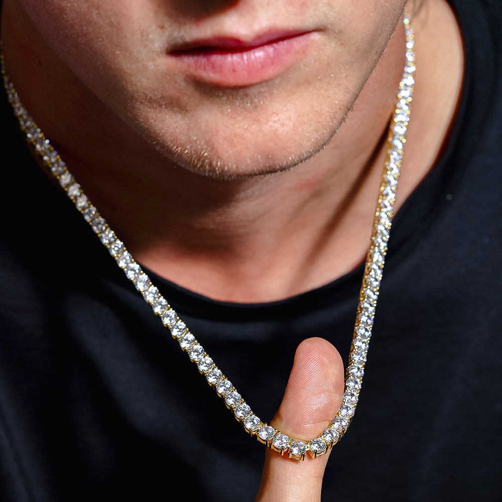 Cadena y pulsera de eslabones redondos de circonita cúbica de 5 mm en plata de ley 925 bañada en oro - STP01708 GP