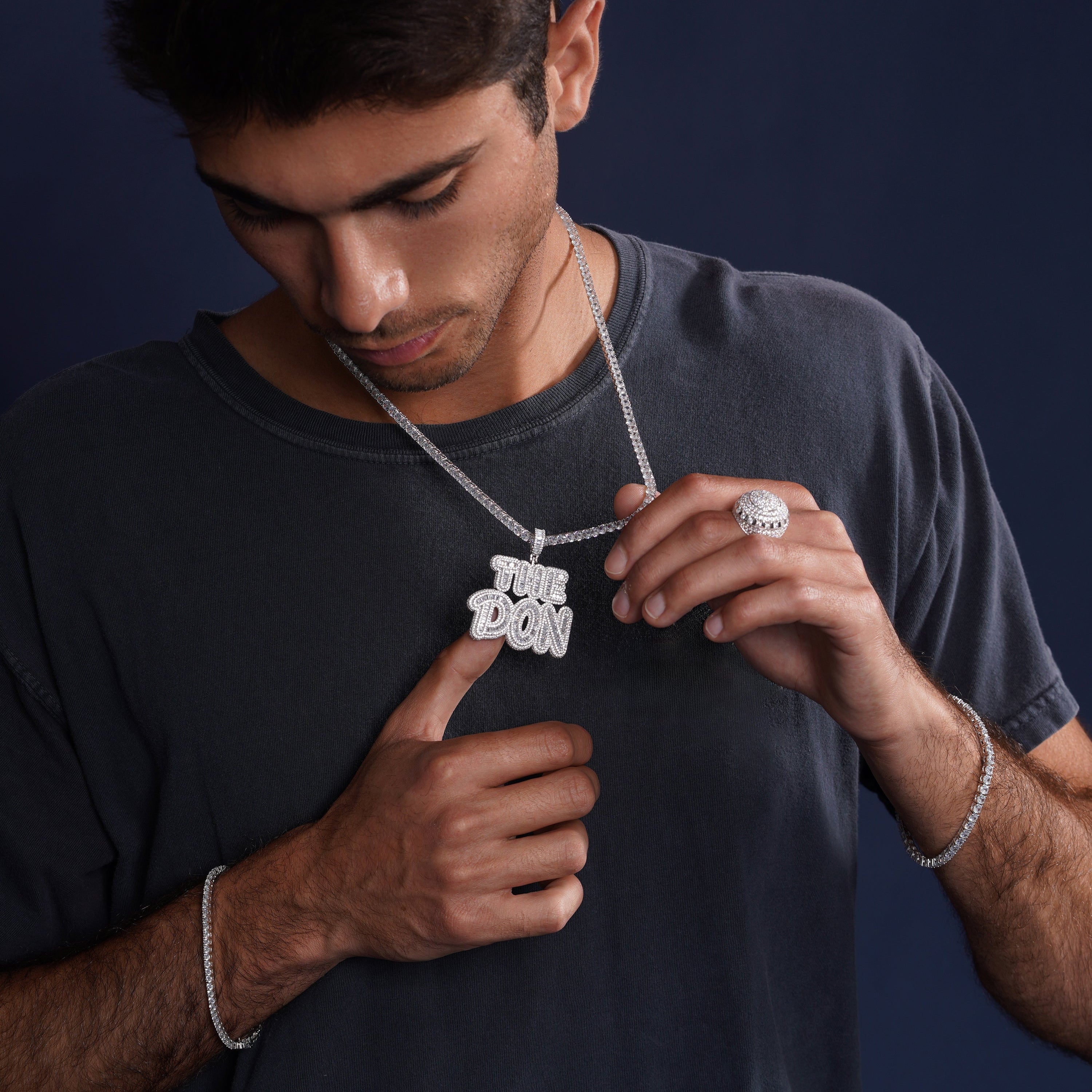 Rhodium Plated 925 Sterling Silver CZ THE DON Hip Hop Pendant