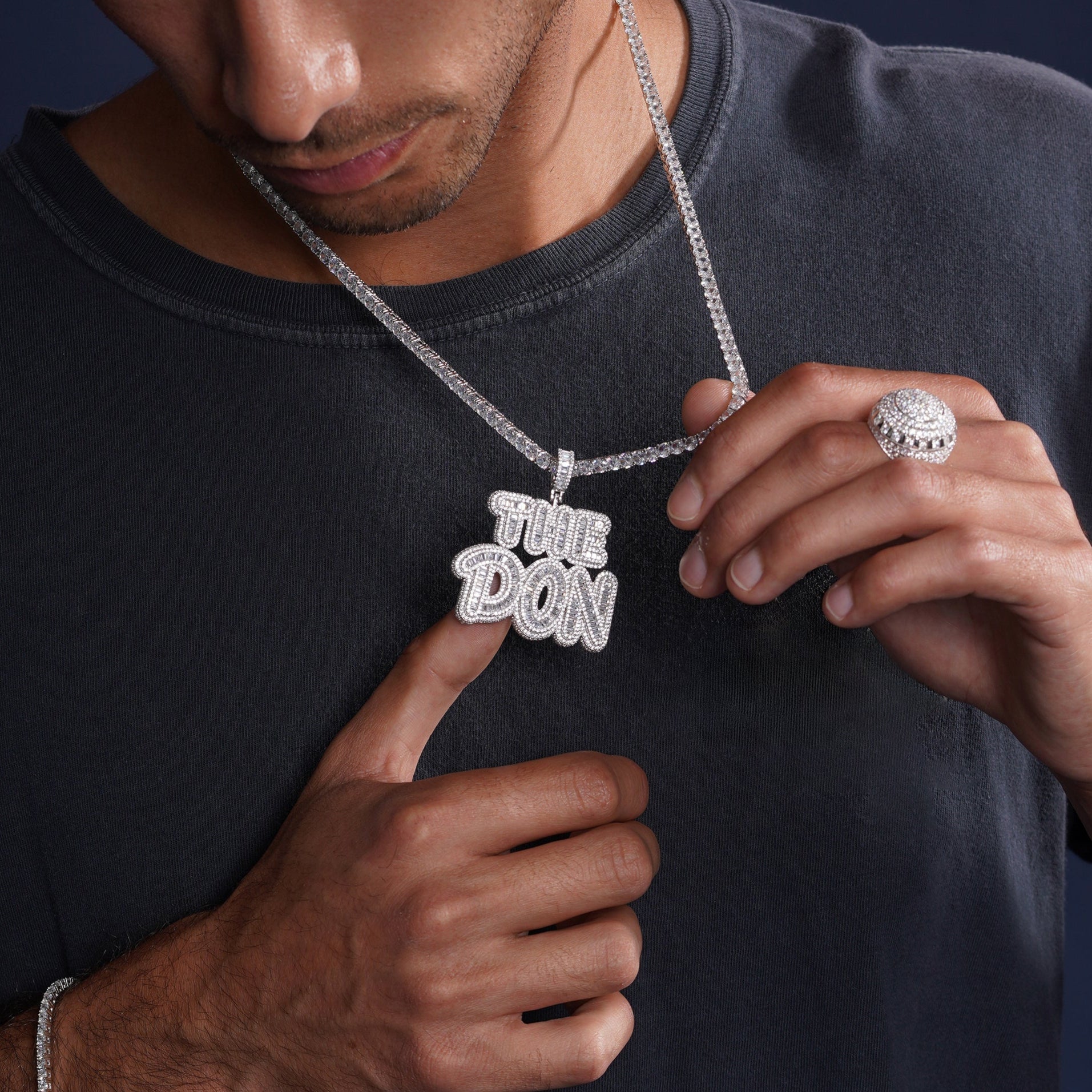 Rhodium Plated 925 Sterling Silver CZ THE DON Hip Hop Pendant