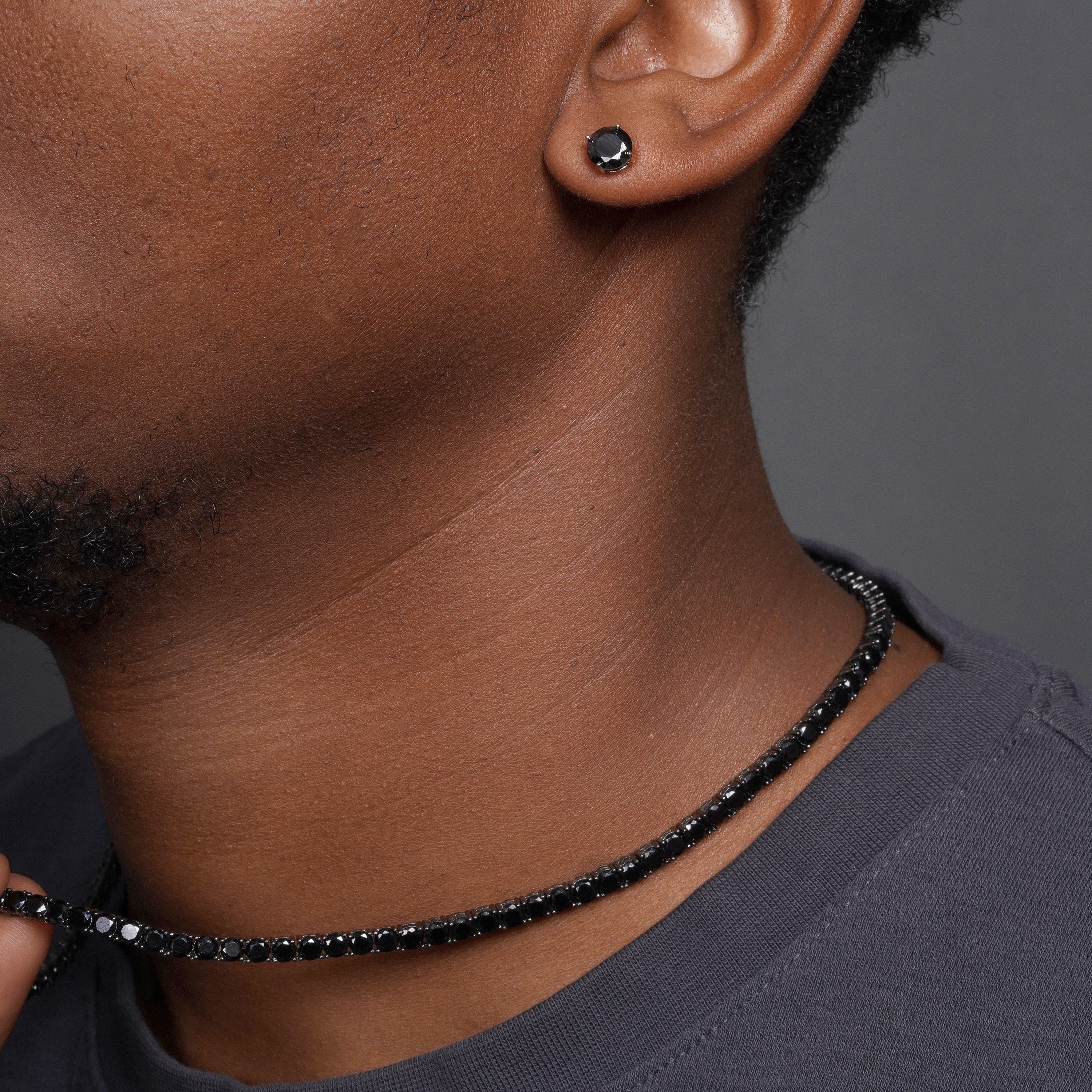 Collar de tenis de plata de ley 925 con baño de rodio negro y circonitas negras redondas de 3 mm - STP01709 BLK