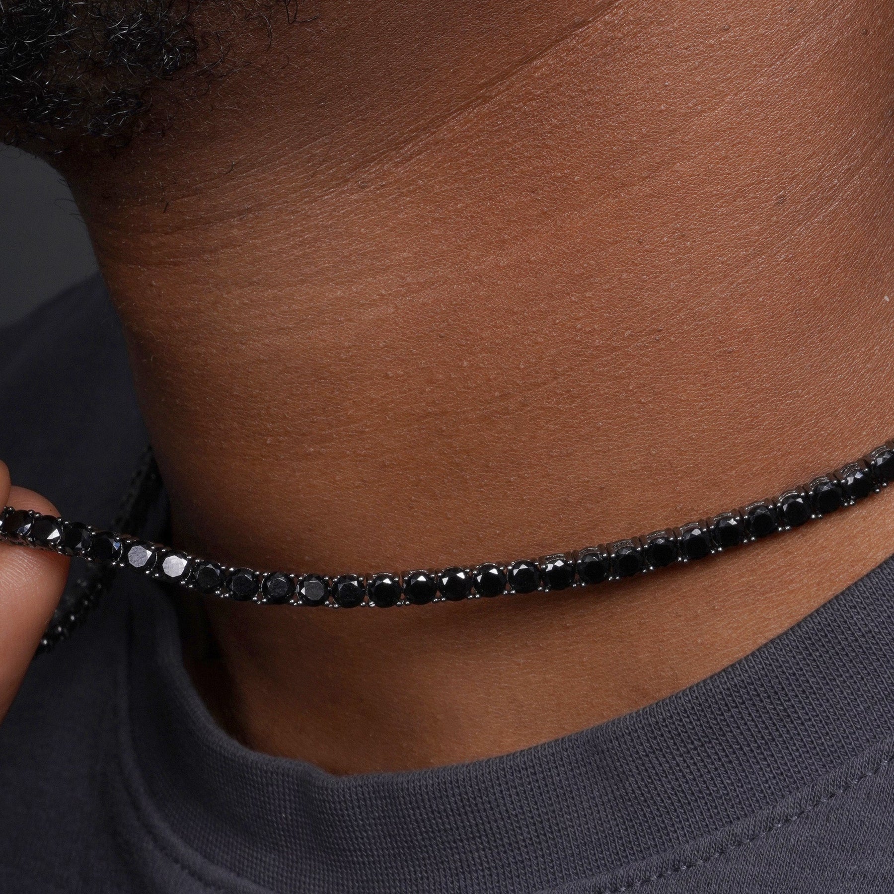 925 Sterling Silver Blk Rhodium Plated Round Blk CZ Tennis Necklace 3mm - STP01709 BLK