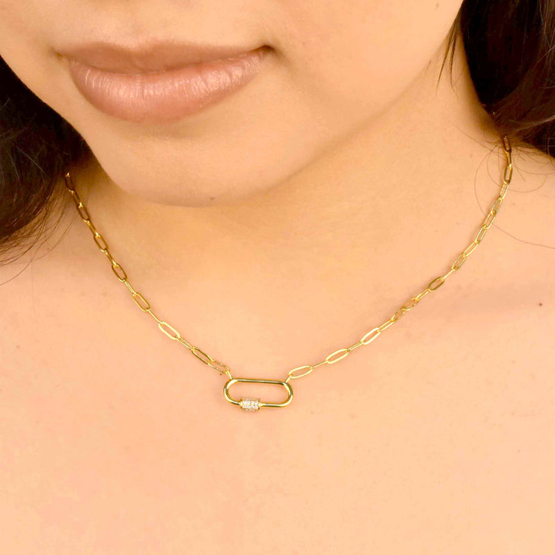 Collar ovalado con circonitas cúbicas en plata de ley 925 bañado en oro - STP01801GP