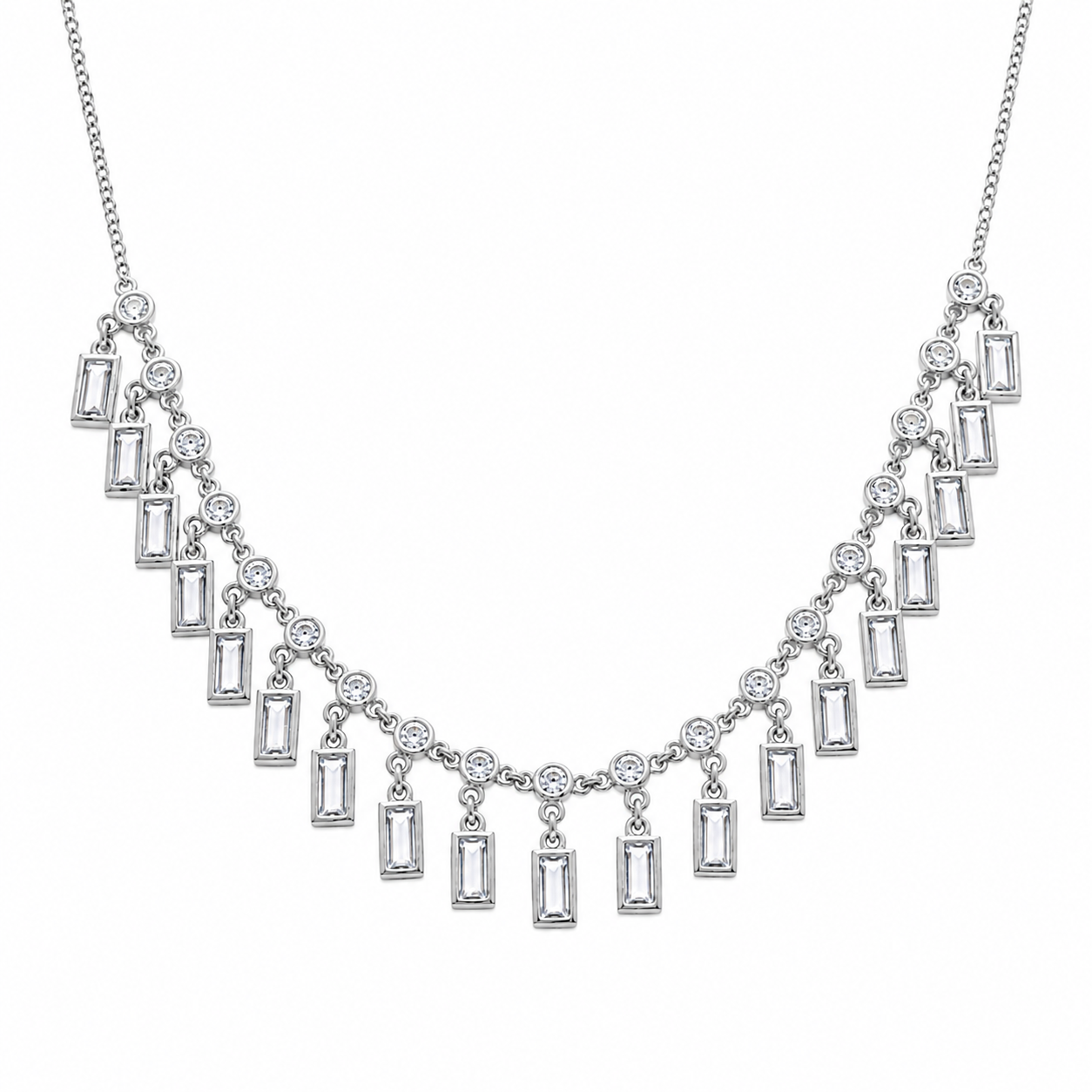 Collar colgante de baguette y circonita redonda en plata de ley 925 bañada en oro - STP01812GP