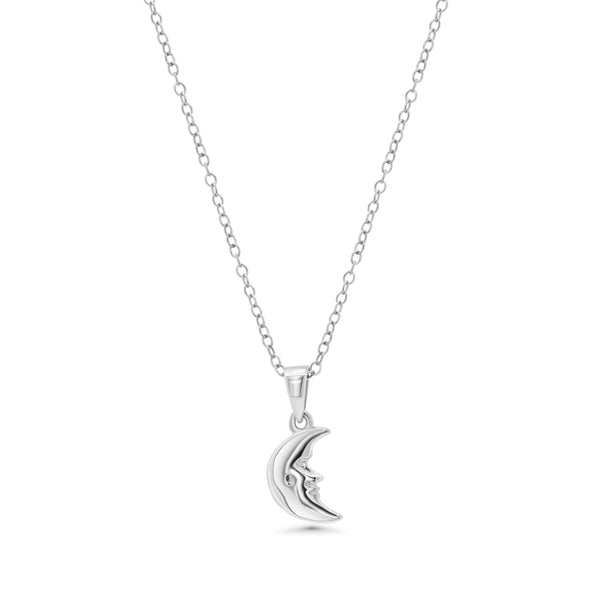 Rhodium Plated 925 Sterling Silver 7.2mm x 9.9mm Moon Face Adjustable Pendant Necklace - STP01869