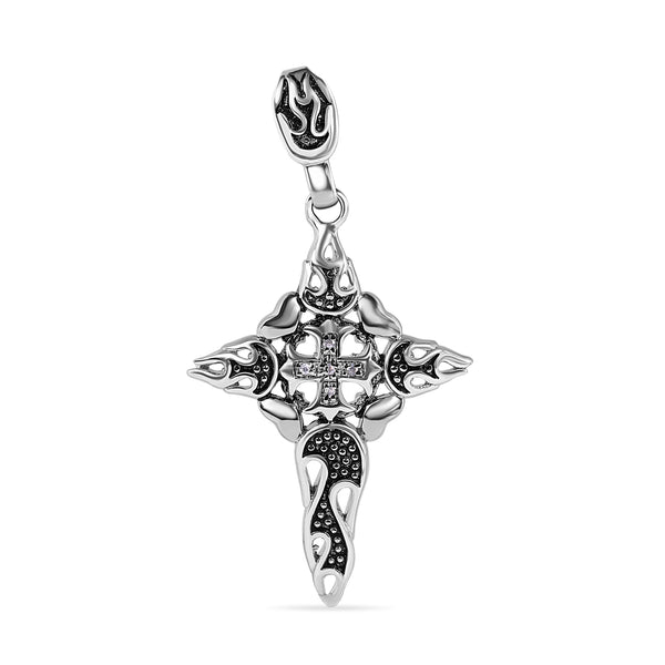 Clearance-925 Sterling Silver Rhodium 2 Tone Silver Cross Cross Pendant - STPM00002