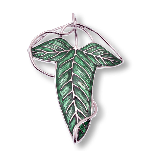 Rhodium Plated 925 Sterling Silver Elven Leaf 44.2mm x 68.6mm Brooch Pin - STPP0213