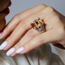 Clearance-Silver 925 Rhodium Plated Large Champagne CZ Ring - STR00032CHP