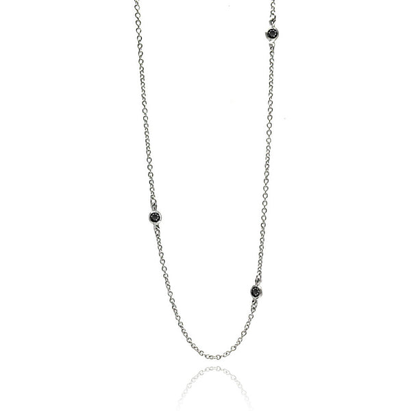 Rhodium Plated 925 Sterling Silver Black CZ By The Yard Necklace - STP00039BLK