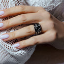 Clearance-Silver 925 Rhodium Plated Black Enamel CZ Leaf Ring - STR00040