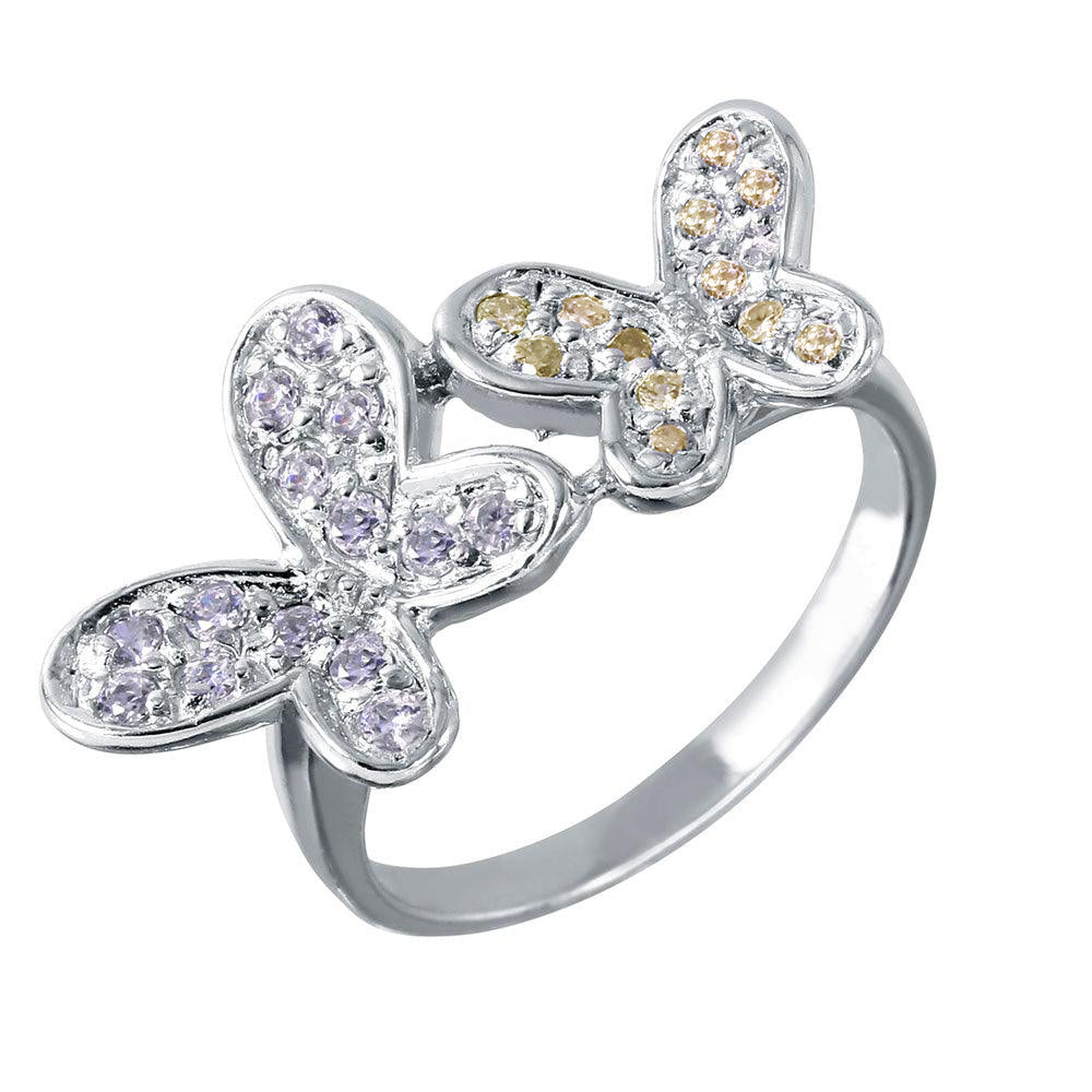 Clearance-Silver 925 Rhodium Plated Double CZ Butterfly Ring - STR00004YLW