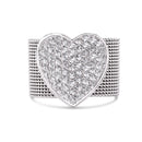 Clearance-Silver 925 Rhodium Plated Multi Chain CZ Heart Ring - STR00067