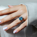 Clearance-Silver 925 Rhodium Plated Clear and Blue Center CZ Ring - STR00132BLU