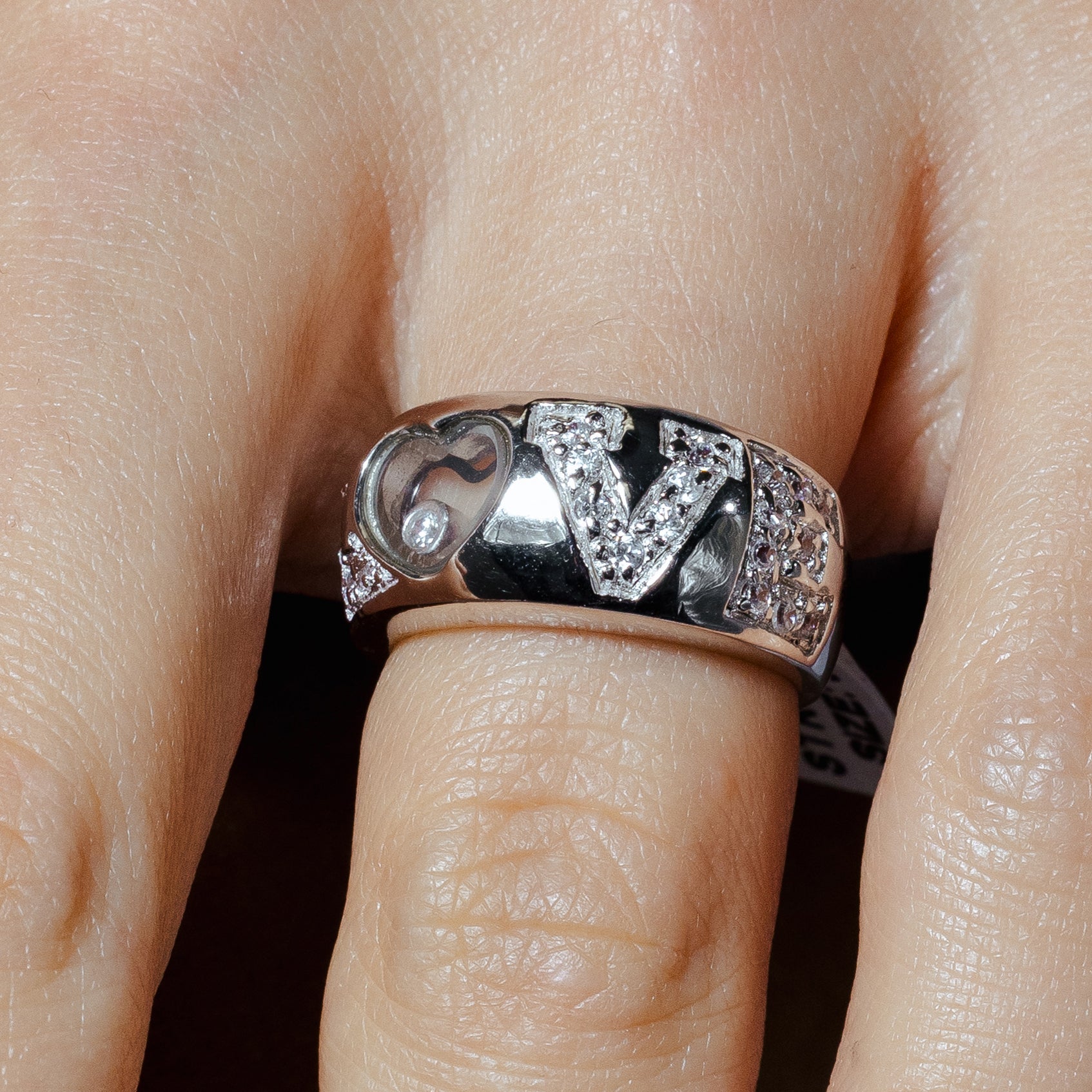 Clearance-Silver 925 Rhodium and Black Rhodium Plated Heart Outline CZ Love Ring - STR00016