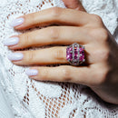 Anillo grande de circonita rosa con baño de rodio en plata 925 - STR00032PNK