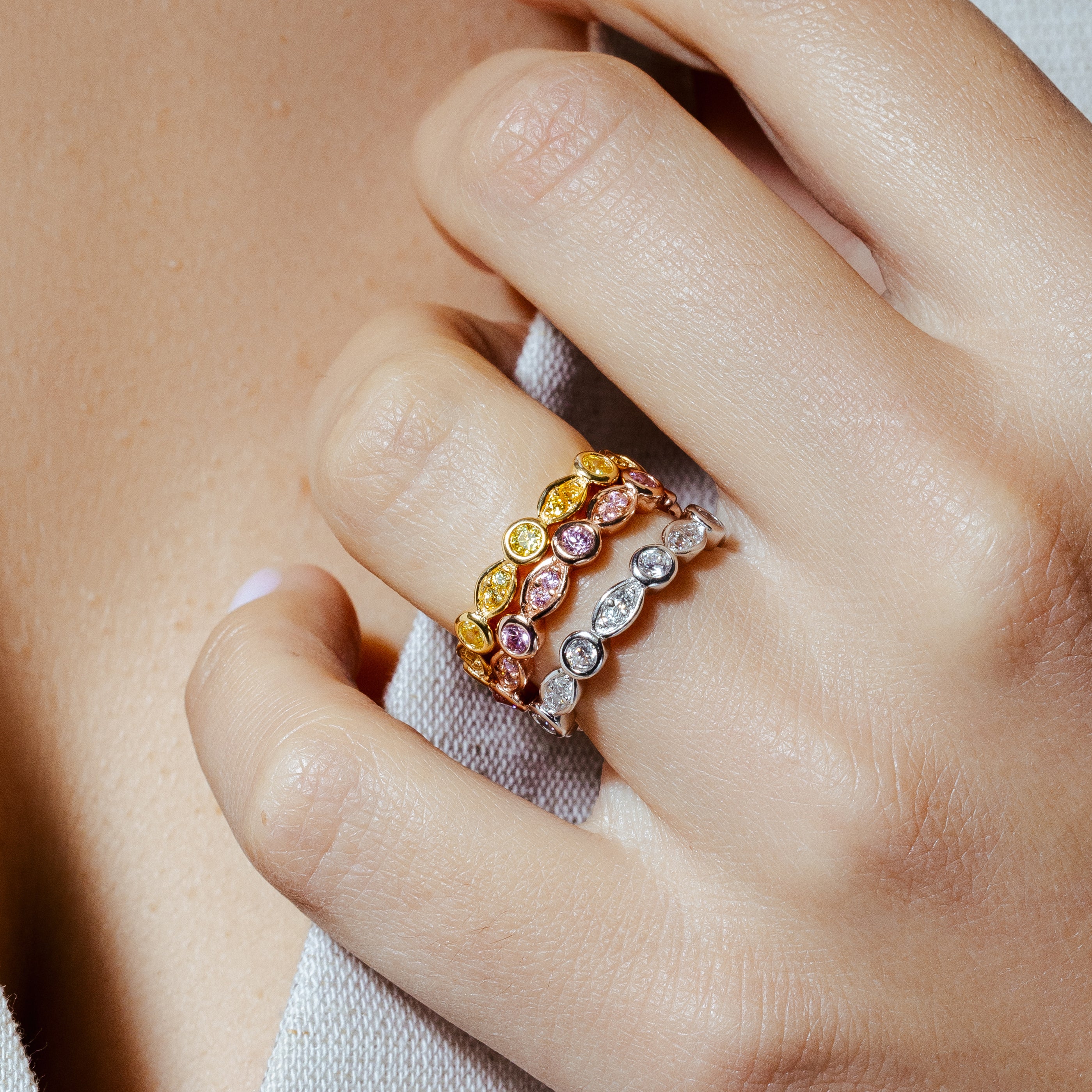 Silver 925 Rhodium, Gold, and Rose Gold Plated Multi Color CZ Stackable Ring - STR00454