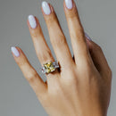 Anillo de plata 925 con centro amarillo chapado en rodio y circonita transparente - STR00537