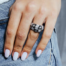 Clearance-Silver 925 Rhodium and Black Rhodium Plated Clear and Black CZ Heart Ring - STR00060