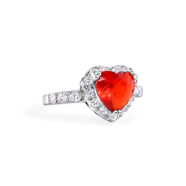 Silver 925 Rhodium Plated Red Cluster CZ Heart Bridal Ring - STR00698RED