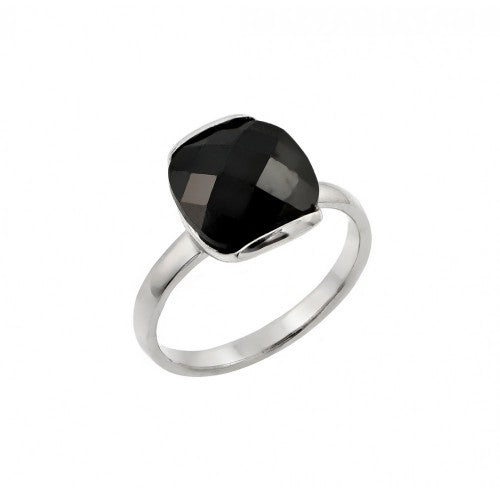 Closeout - 925 Sterling Silver Nickel Free Rhodium Plated Black CZ Ring - STR00823