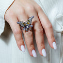 Anillo de mariposa con circonitas multicolores en plata 925 con baño de rodio negro - STR00845