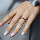 Anillo de media eternidad con circonitas multicolores en plata de ley 925 rodiada - STR01117