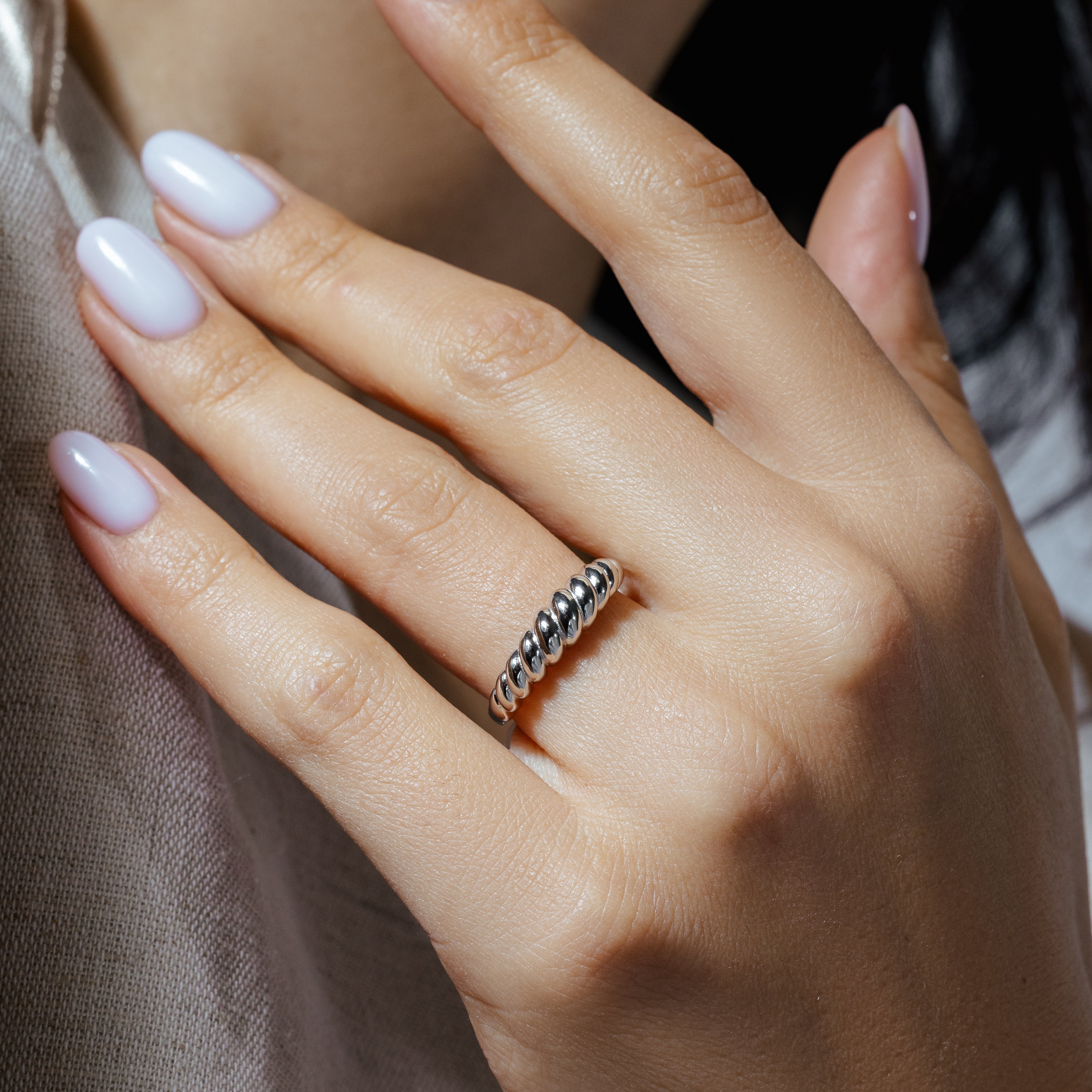 Rhodium Plated 925 Sterling Silver Croissant Design Ring - STR01166RH