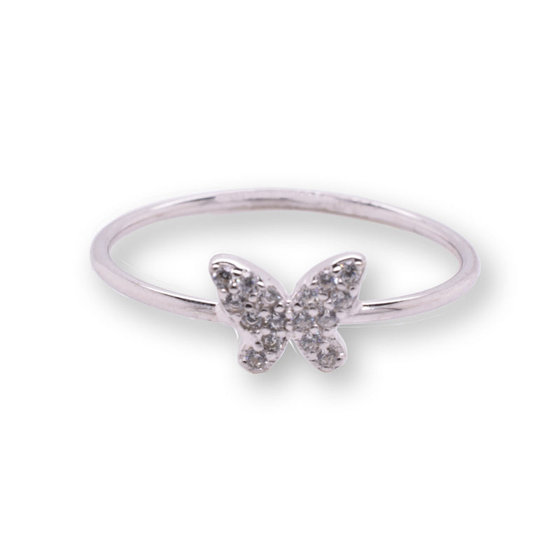 Rhodium Plated 925 Sterling Silver Butterfly 1mm Clear CZ Ring - STR01177