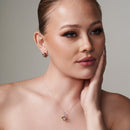 Silver 925 Rhodium Plated Multicolor Baguette Open Square CZ Stud Earring and Necklace Set - STS00003-MULTI