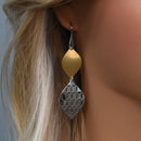 Rhodium & Gold Plated 925 Sterling Silver Cut Out Leaf Shaped Earring and Pendant Set - STS00005